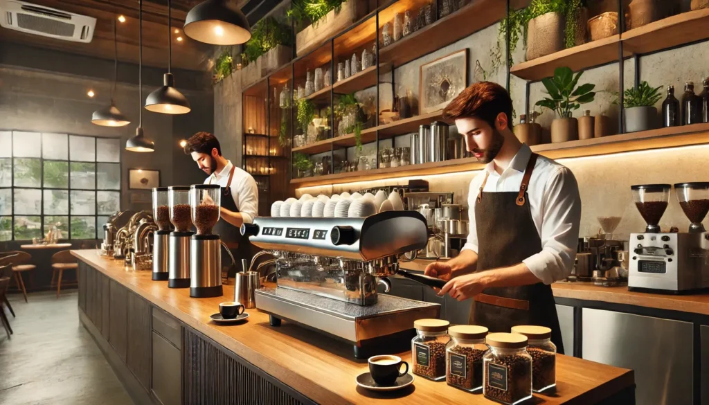 Barista making coffee